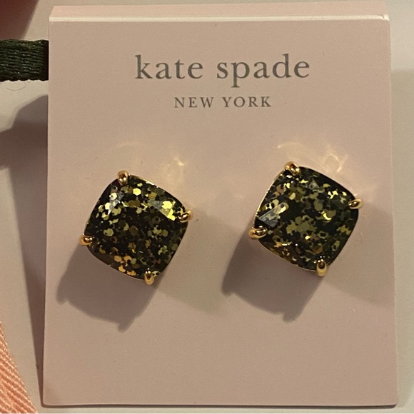 ♠️ Kate Spade Black Glitter Crystal Small Square Stud Earrings - Picture 7 of 7